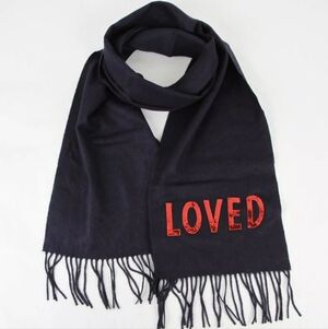 GUCCI Silk/Cashmere "Loved" Sequined Dark Blue Scarf, NWT